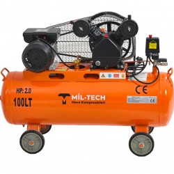 Mil-tech 100 Litre 2 Hp 8 Bar Çift Kafa Hava Kompresörü