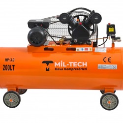 Mil-tech 200 Litre 3 Hp 8 Bar Çift Kafa Hava Kompresörü