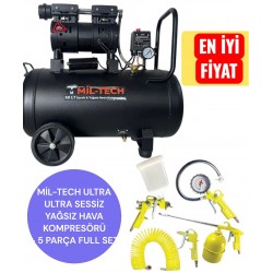 MİL-TECH ULTRA ULTRA SESSİZ YAĞSIZ  HAVA KOMPRESÖRÜ 5 PARÇA FULL SET