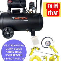 MİL-TECH ULTRA ULTRA SESSİZ YAĞSIZ  HAVA KOMPRESÖRÜ 5 PARÇA FULL SET